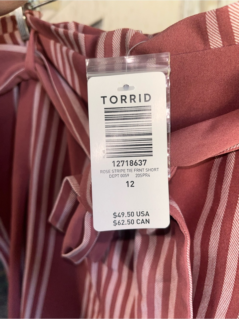 NWT Torrid Rose Stripe Tie Front High Rise Shorts Size 12 - Picture 7 of 7